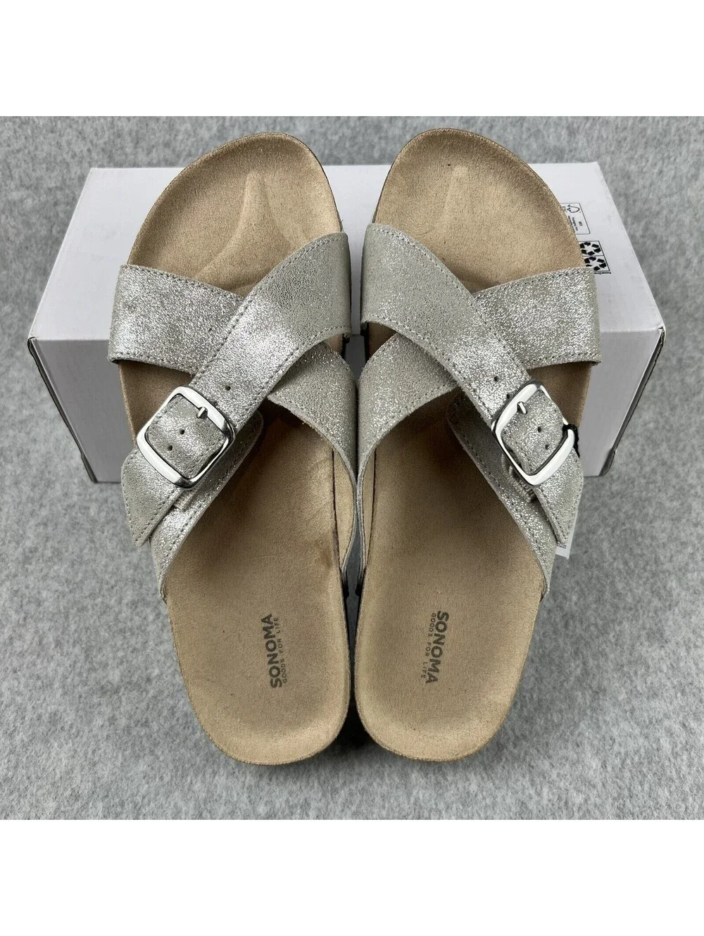 Sonoma Sandals Womens Size 10 Genuine upper leather Sliver Crisscross Strap